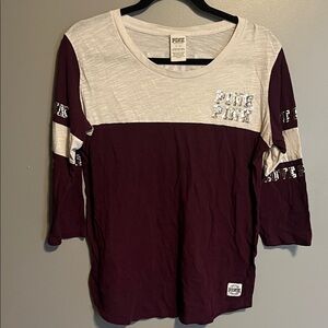 PINK Victoria's Secret Dark Purple and White Color Block Top